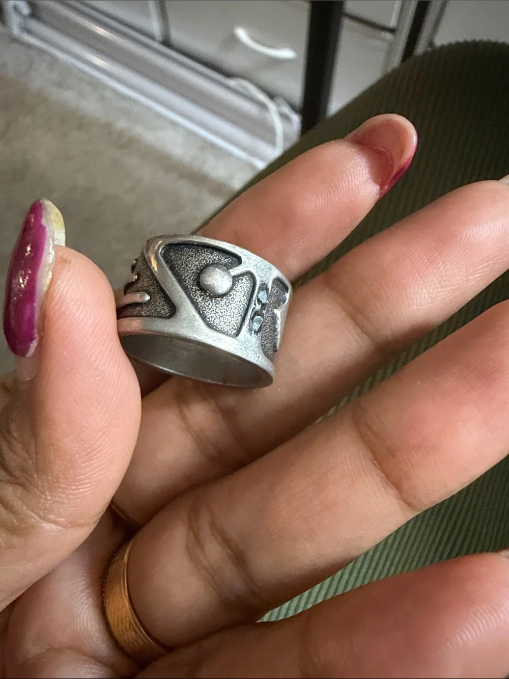 Sterling-Style Silver Tone Wide Band Ring - Modern Geometric Design